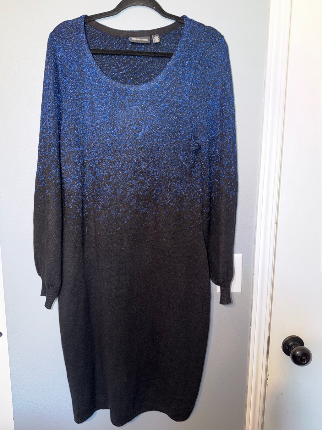 Nina Leonard Blue And Black Ombre Long Sleeve Sweater Dress